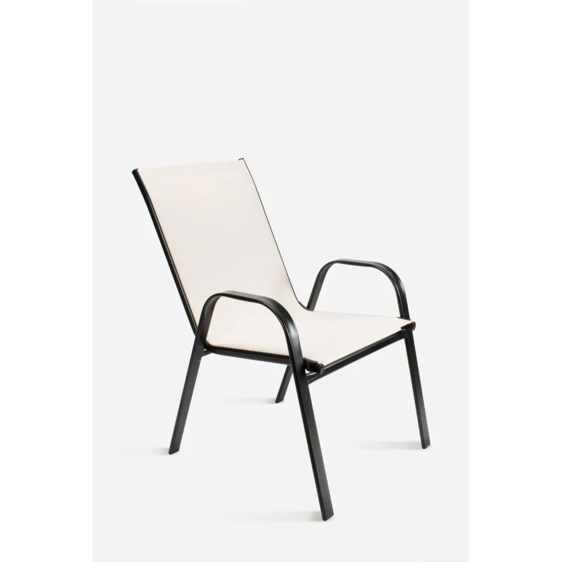 Silla de Metal con Asiento de PVC con Reposabrazos Timur 55x75x92 cm | Beige/Negro