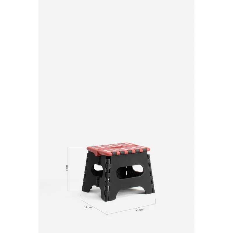 Taburete Plegable de PP Antideslizante 24x19x18 cm | Negro y Rojo Medidas