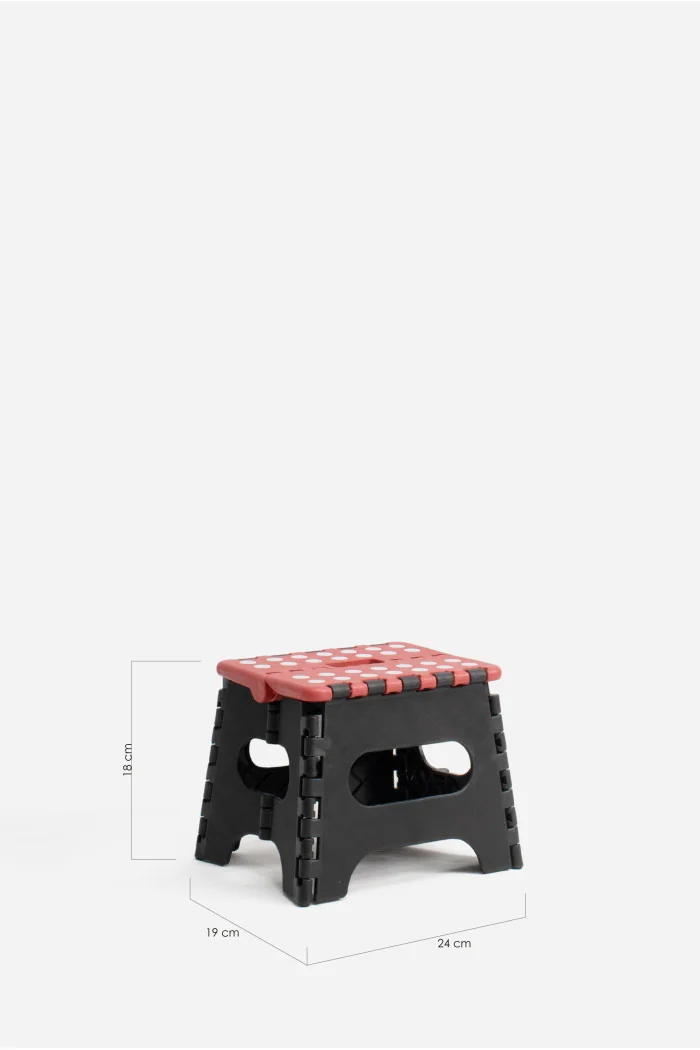 Taburete Plegable de PP Antideslizante 24x19x18 cm | Negro y Rojo Medidas