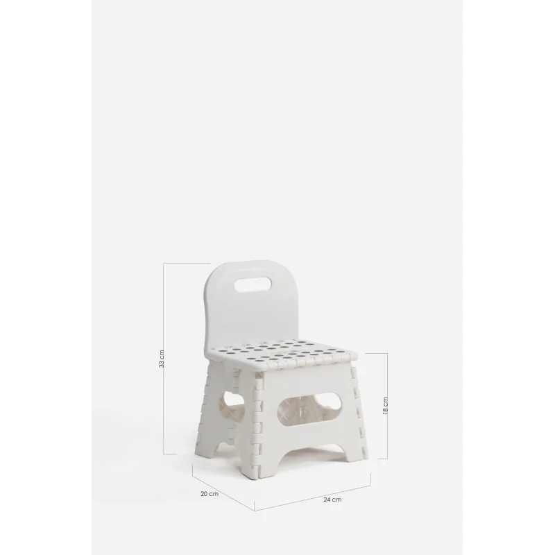 Taburete Plegable con Respaldo de PP Antideslizante 23x20x33 cm | Blanco Medidas