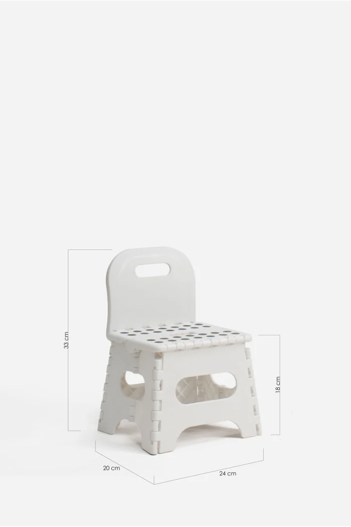 Taburete Plegable con Respaldo de PP Antideslizante 23x20x33 cm | Blanco Medidas