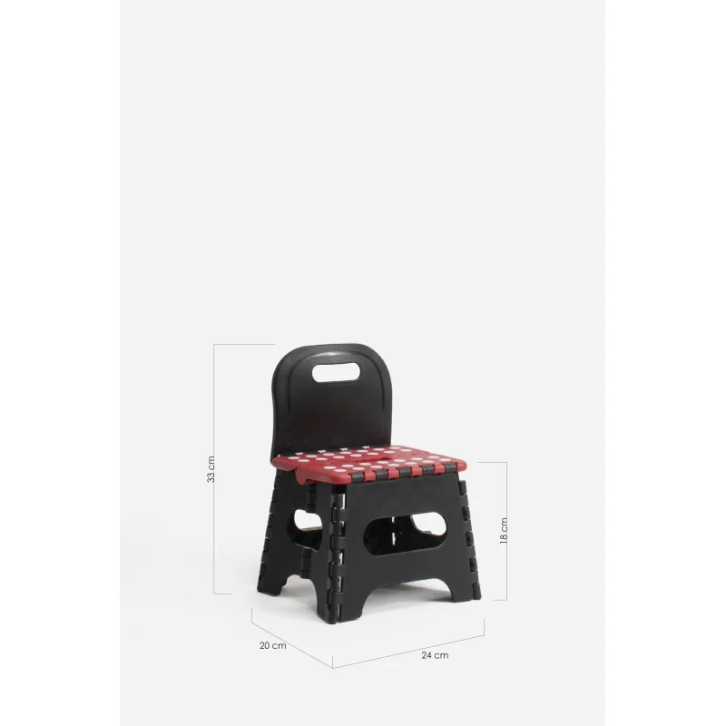 Taburete Plegable con Respaldo de PP Antideslizante 23x20x33 cm | Negro y Rojo Medidas