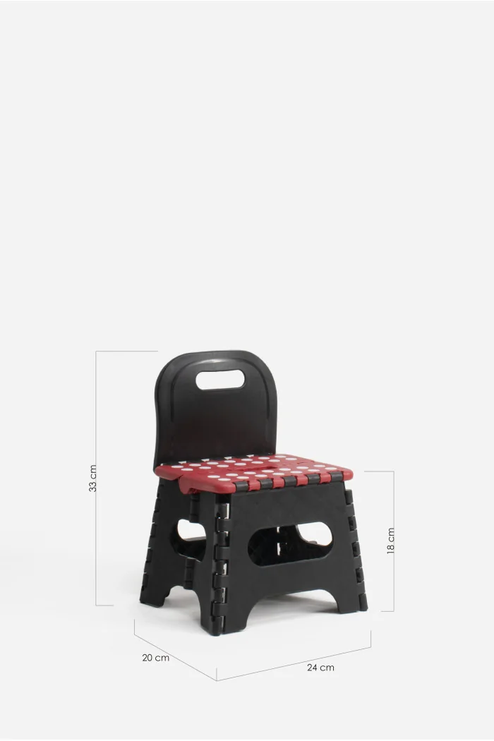 Taburete Plegable con Respaldo de PP Antideslizante 23x20x33 cm | Negro y Rojo Medidas