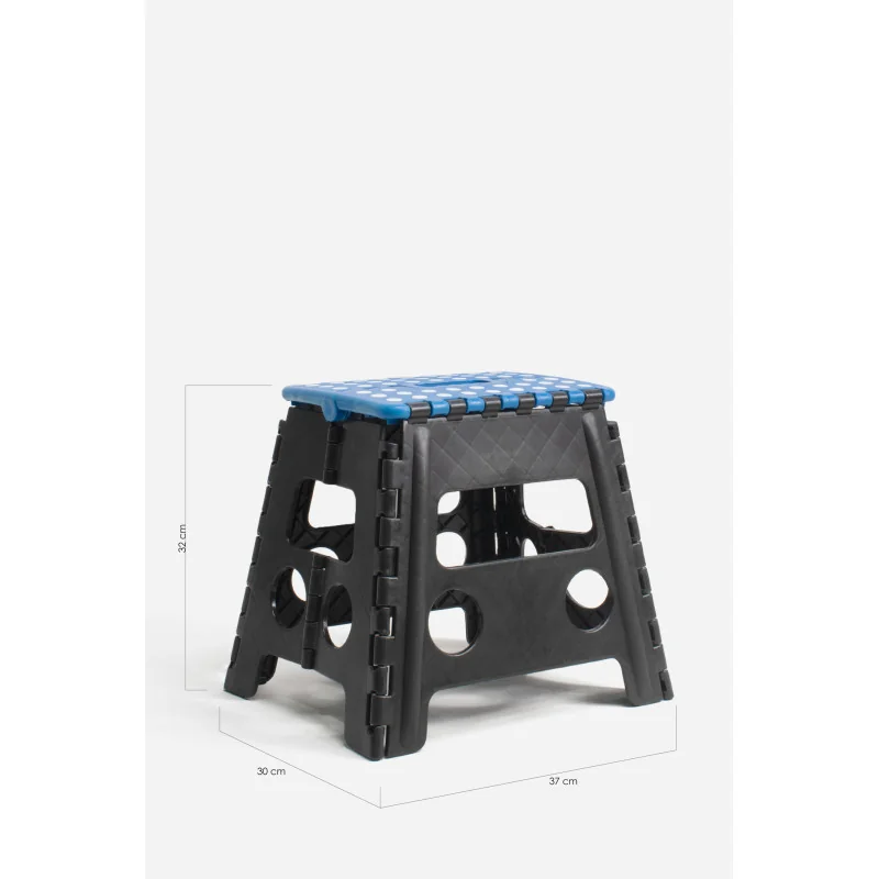 Taburete Plegable de PP Antideslizante 37x30x32 cm | Negro y Azul Medidas