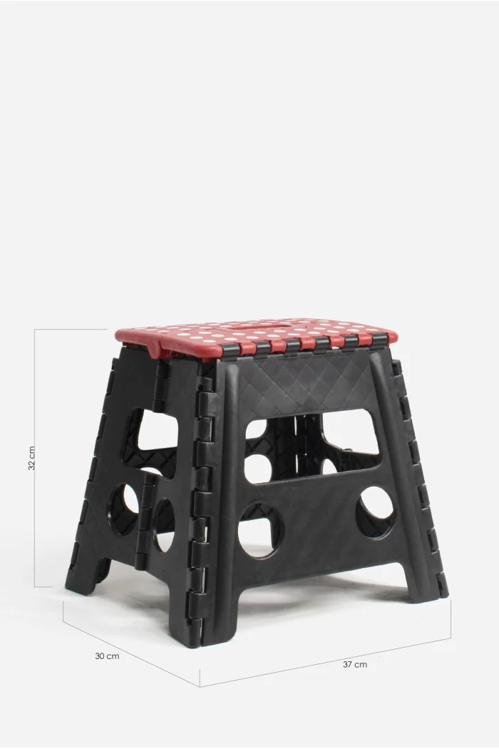 Taburete Plegable de PP Antideslizante 37x30x32 cm | Negro y Rojo Medidas