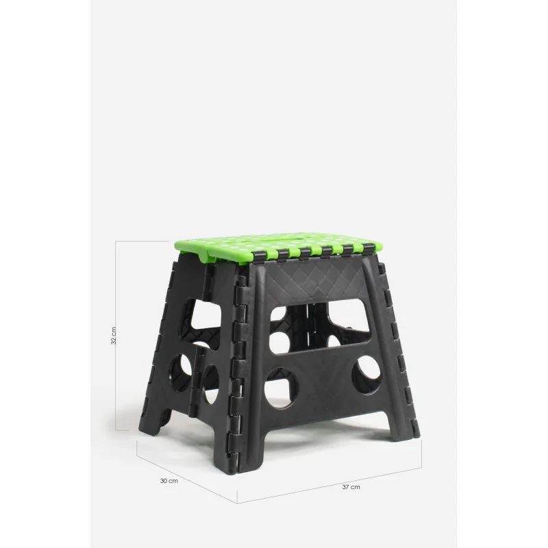 Taburete Plegable de PP Antideslizante 37x30x32 cm | Negro y Verde Medidas