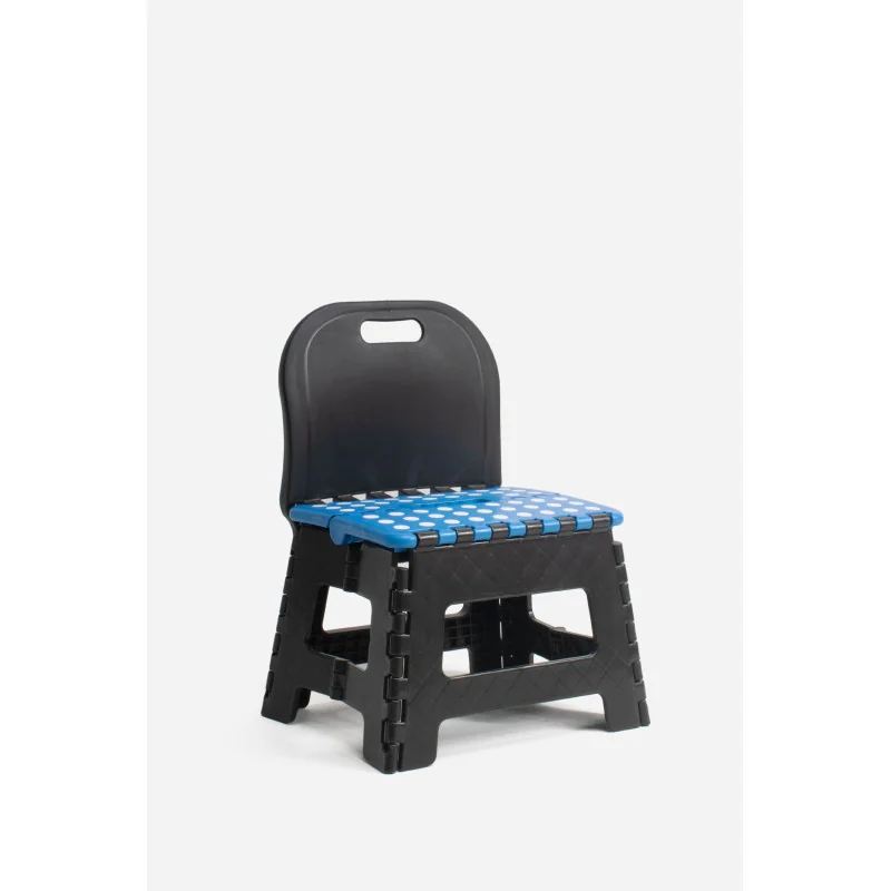 Taburete Plegable con Respaldo de PP Antideslizante 32x25x43 cm | Negro y Azul