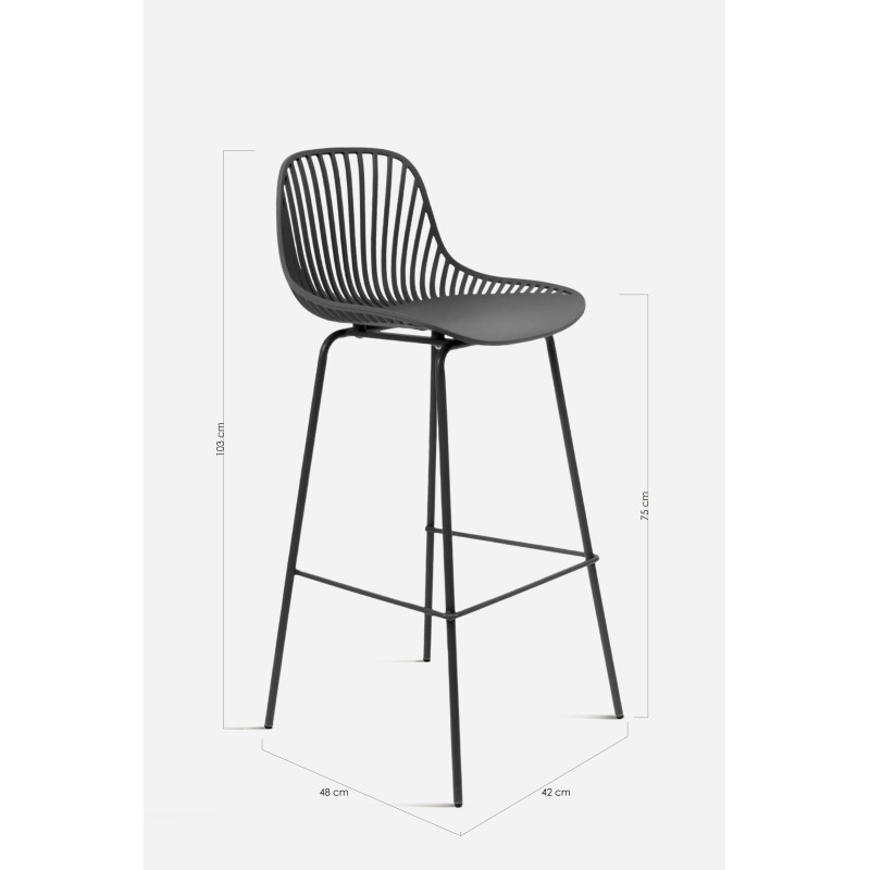 Taburete de cocina alto de polipropileno con respaldo