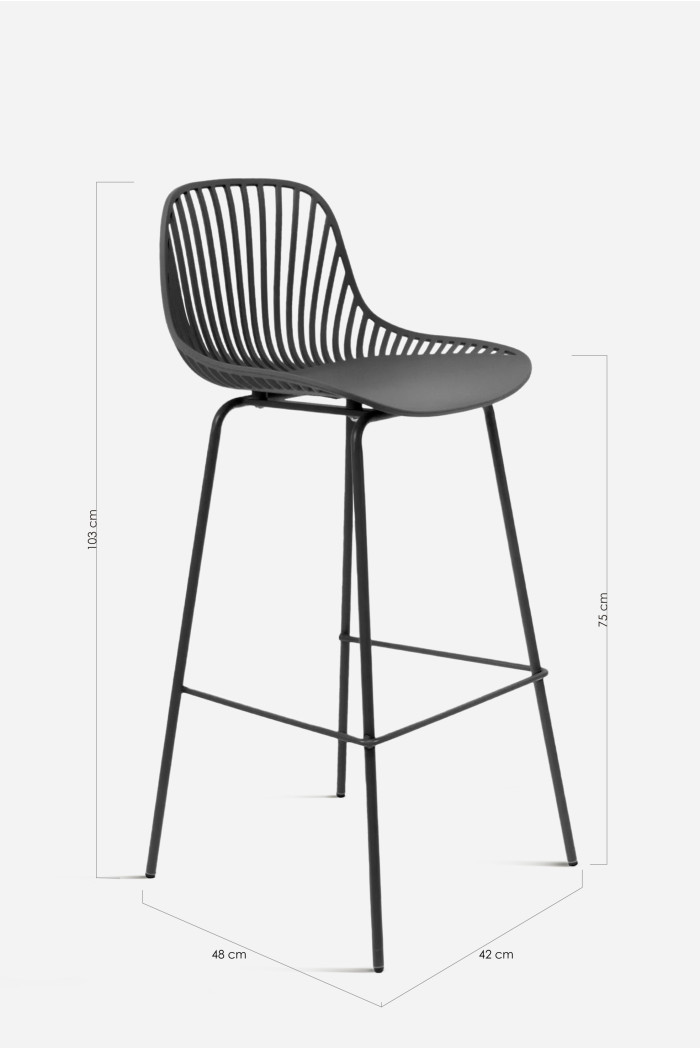 Taburete de cocina alto de polipropileno con respaldo