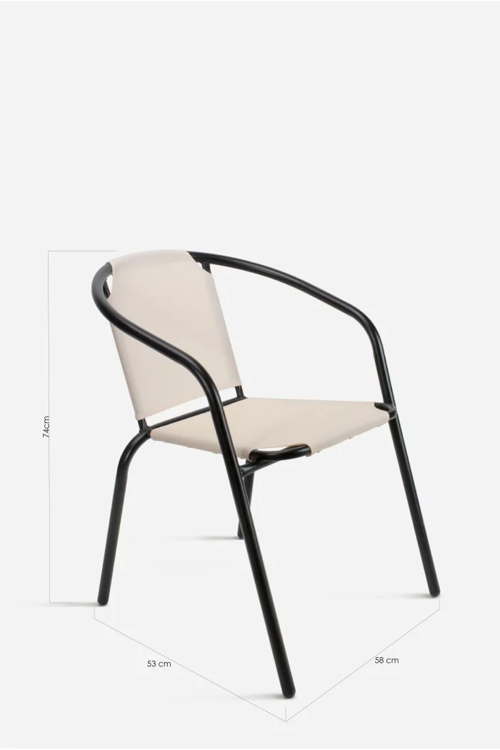 Silla de Jardín de Metal con Lona beige/negro - medidas