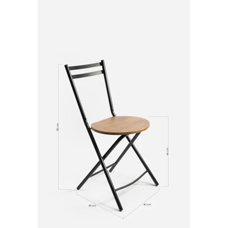 Silla de metal plegable con asiento de madera oscura/negro - medidas