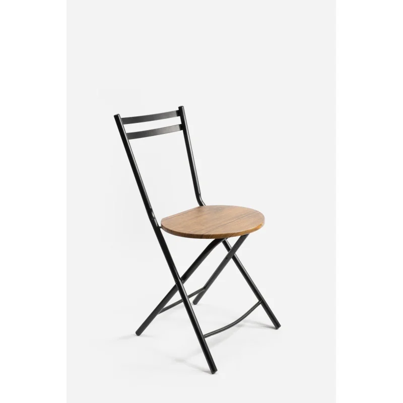 Silla de metal plegable con asiento de madera oscura/negro