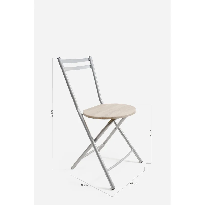 Silla de metal plegable con asiento de madera clara/ gris - medidas