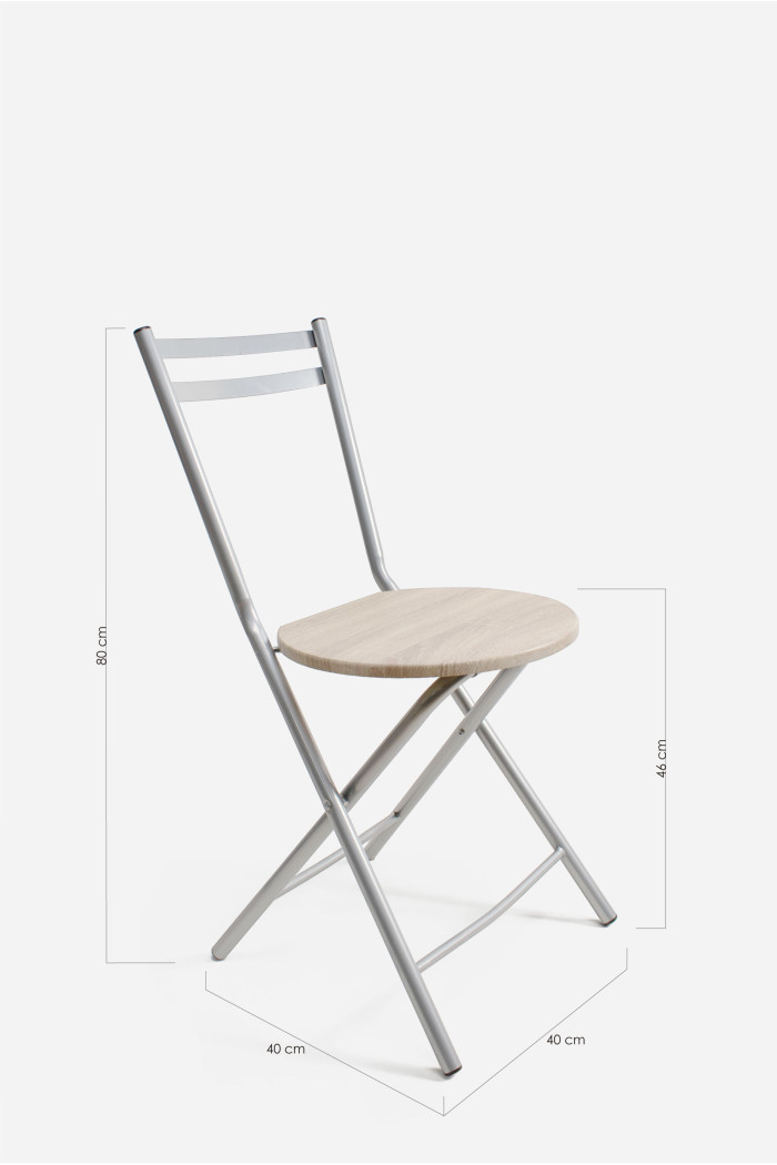 Silla de metal plegable con asiento de madera