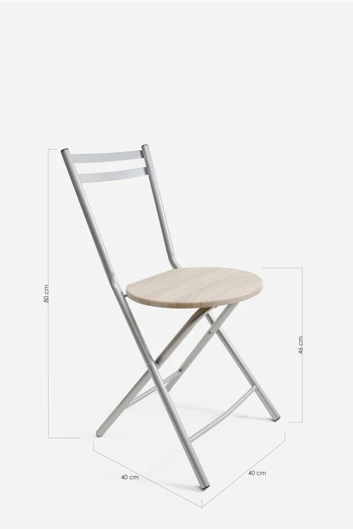 Silla de metal plegable con asiento de madera clara/ gris - medidas