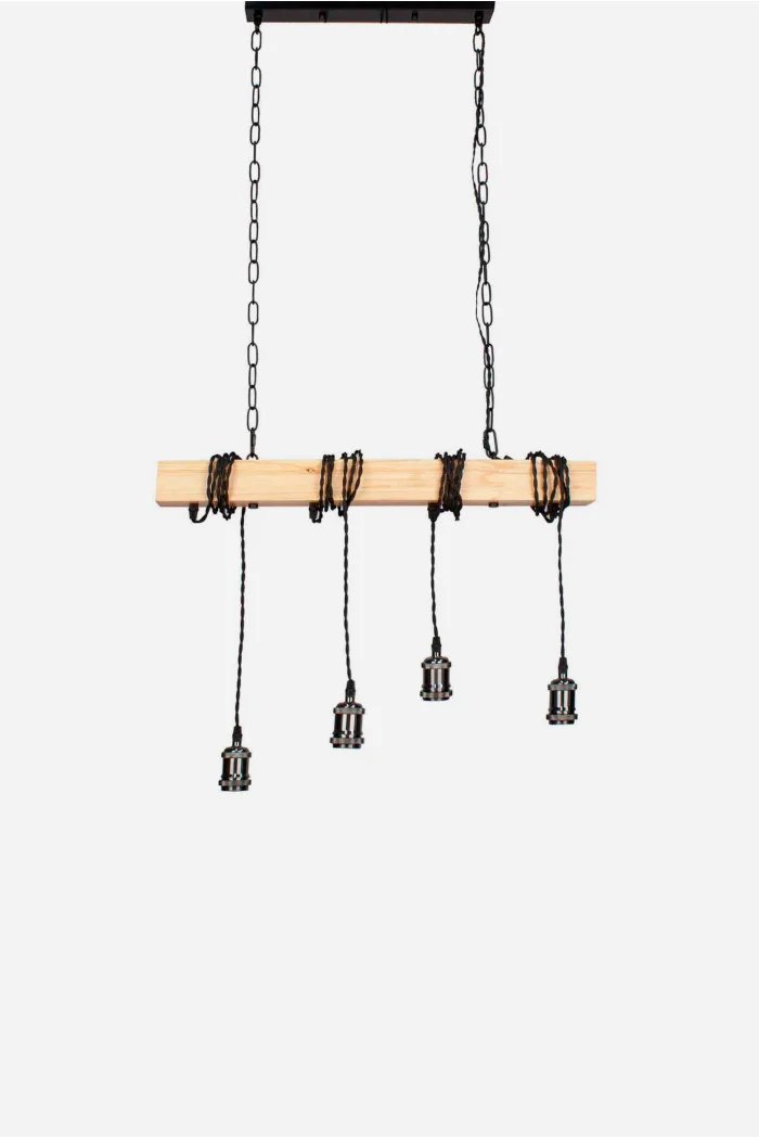 Lámpara de techo en hierro y madera