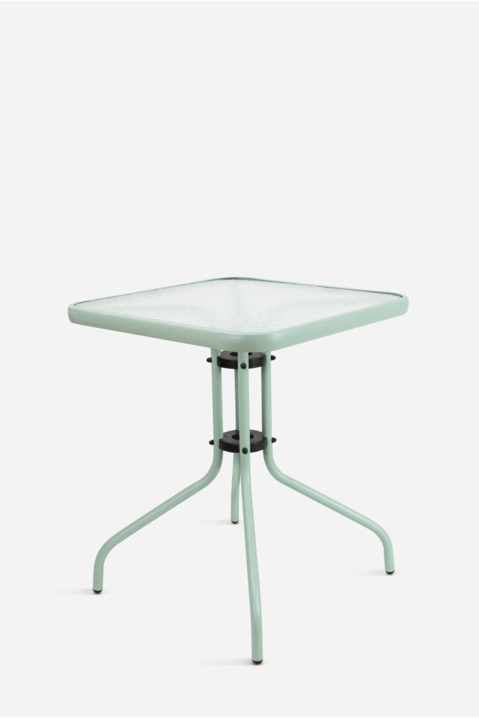 Mesa de Jardín Cuadrada de Metal con Base de Cristal - Varios Colores