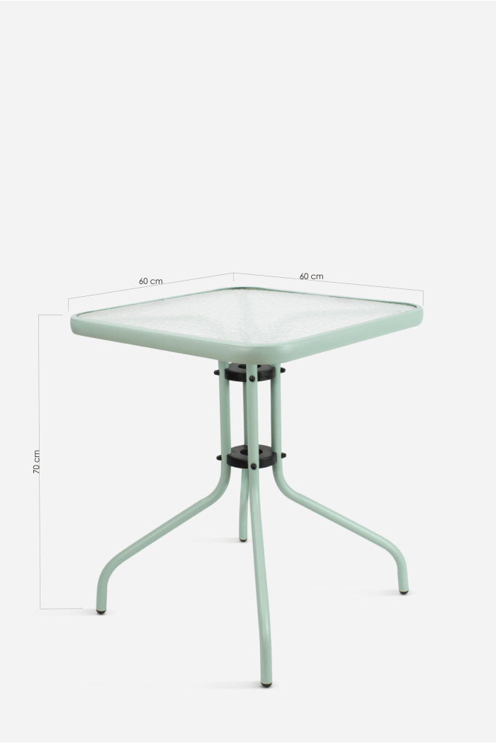Mesa de Jardín Cuadrada de Metal con Base de Cristal - Varios Colores