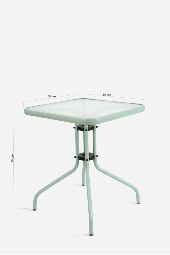 Mesa de Jardín Cuadrada de Metal con Base de Cristal - Varios Colores