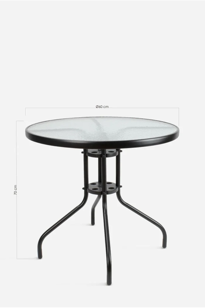 Mesa de Jardín de Metal y Cristal Ø80 x 70cm - 3 Colores