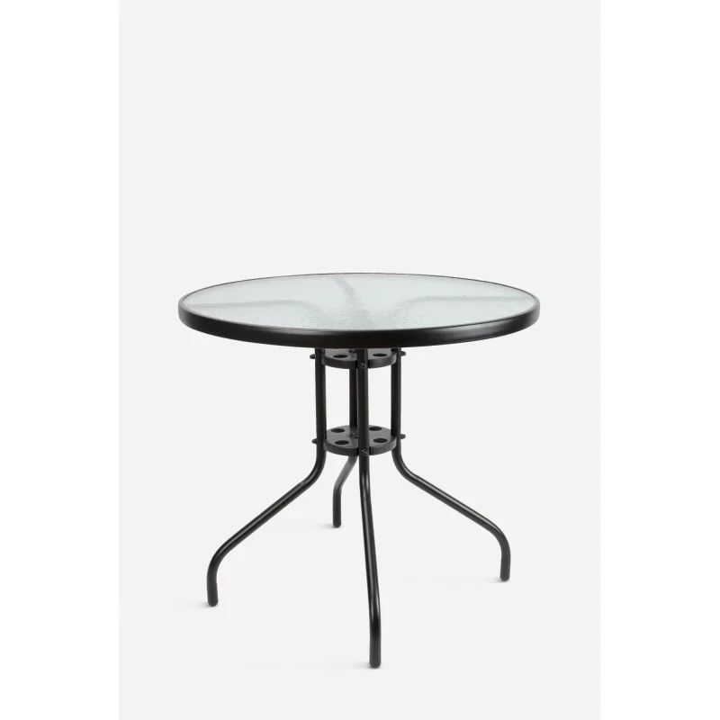 Mesa de Jardín de Metal y Cristal Ø80 x 70cm - 3 Colores