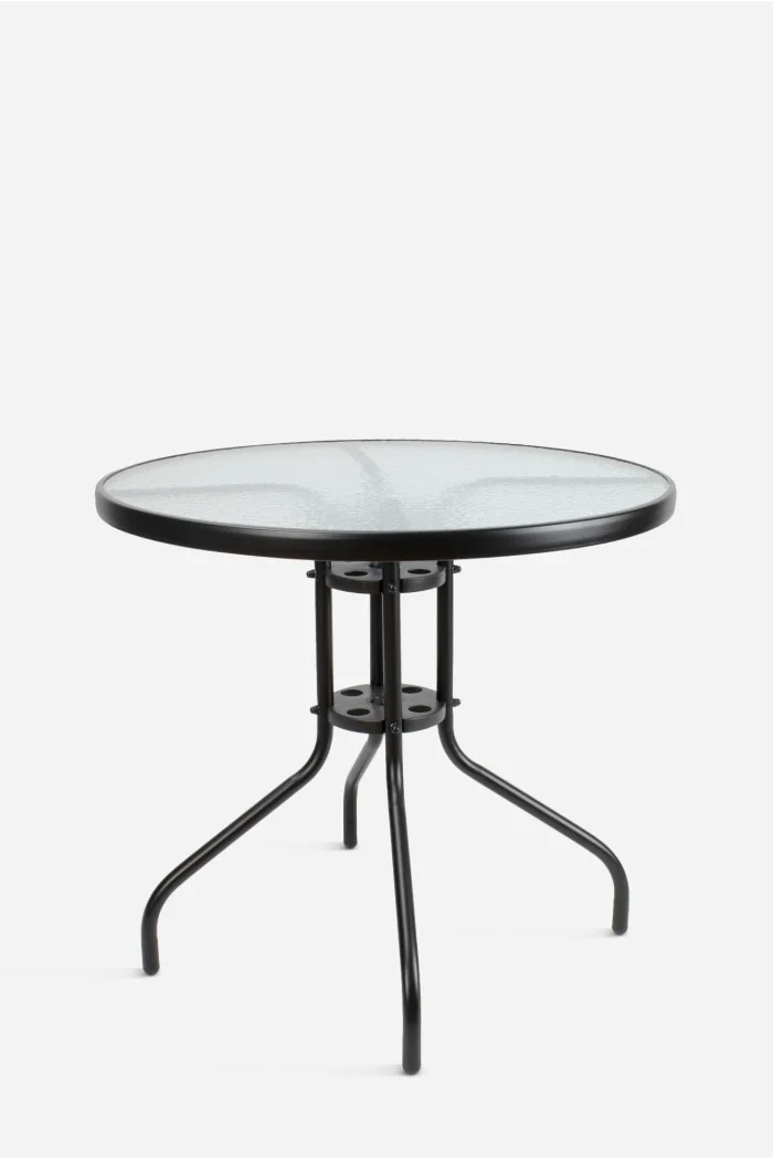 Mesa de Jardín de Metal y Cristal Ø80 x 70cm - 3 Colores