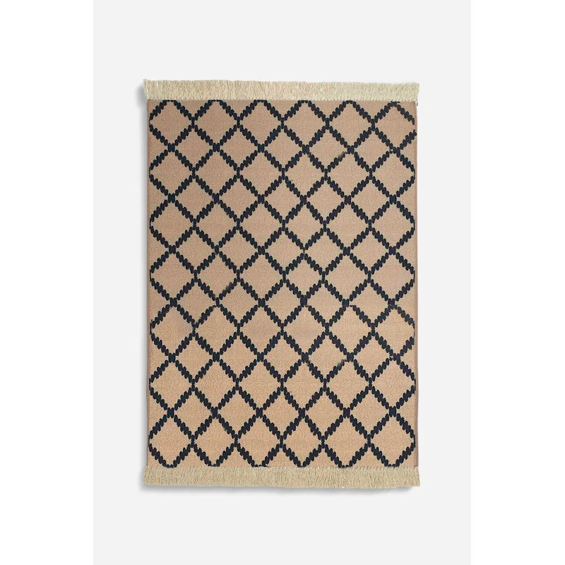 Alfombra Étnica con Flecos Antideslizante en Natural/Negro - 2 Tamaños