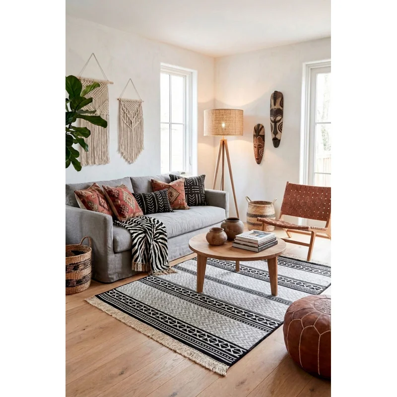 Alfombra Étnica con Flecos Antideslizante - 3 Tamaños