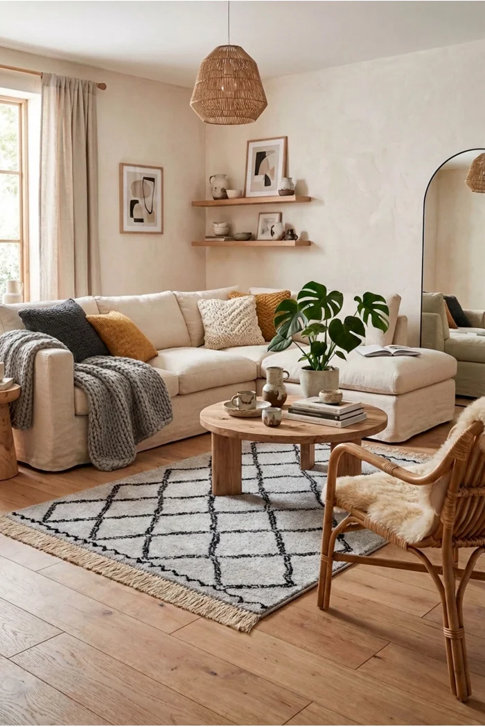 Alfombra Étnica Rombos con Flecos Antideslizante - 3 Tamaños