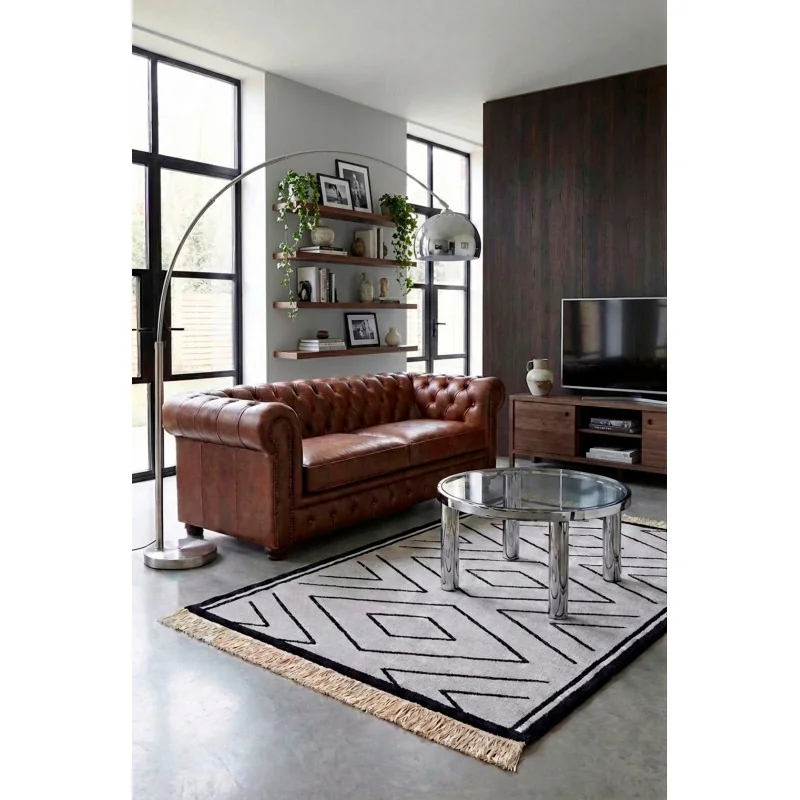 Alfombra Étnica Zig Zag con Flecos Antideslizante - 3 Tamaños