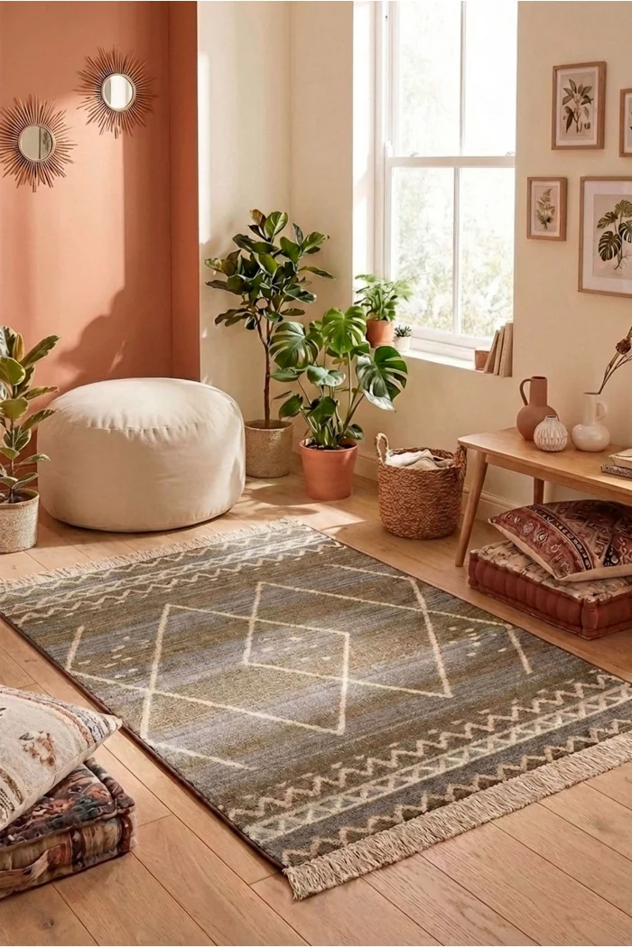 Alfombra Étnica Vintage con Flecos Antideslizante - 3 Tamaños