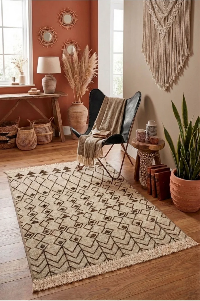 Alfombra Étnica Vintage con Flecos Antideslizante - 3 Tamaños