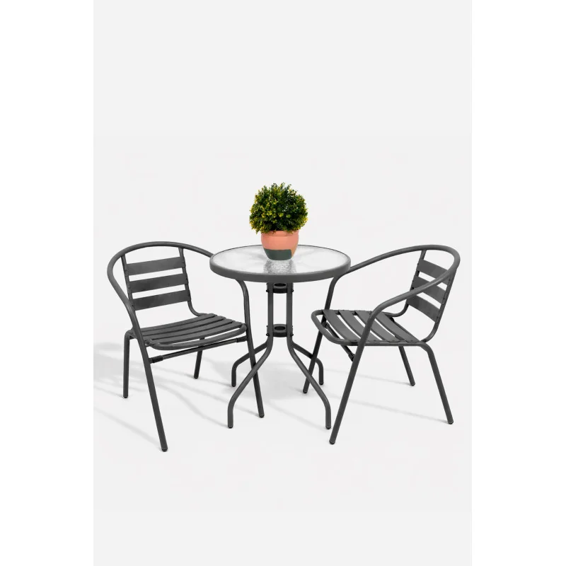 Set de 2 Sillas y Mesa Redonda de Metal para Jardín - Mobiliario de Exterior para Balcón, Terraza y Jardín