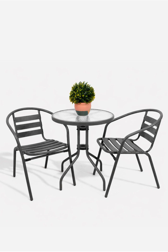 Set de 2 Sillas y Mesa Redonda de Metal para Jardín - Mobiliario de Exterior para Balcón, Terraza y Jardín