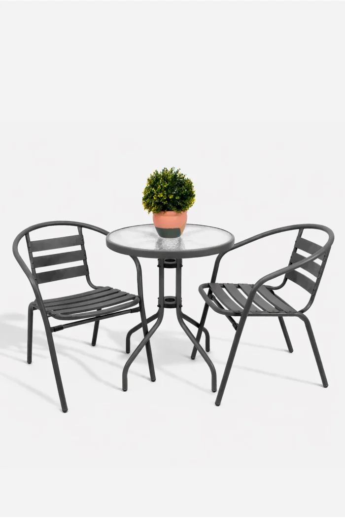 Set de 2 Sillas y Mesa Redonda de Metal para Jardín - Mobiliario de Exterior para Balcón, Terraza y Jardín