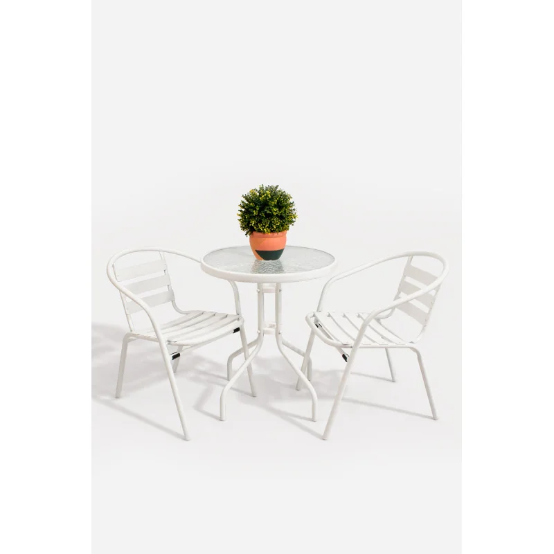 Set de 2 Sillas y Mesa Redonda de Metal para Jardín - Mobiliario de Exterior para Balcón, Terraza y Jardín