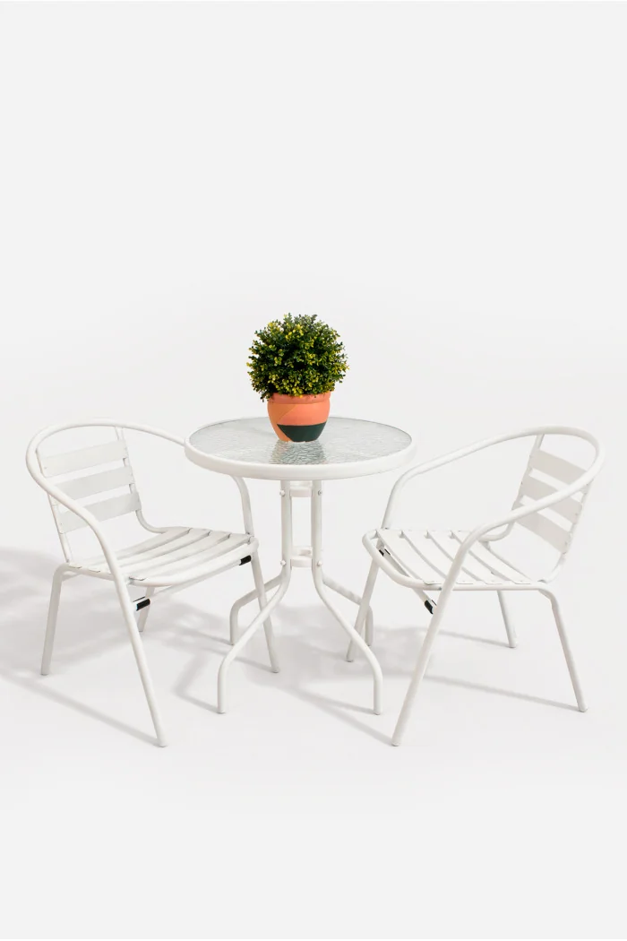 Set de 2 Sillas y Mesa Redonda de Metal para Jardín - Mobiliario de Exterior para Balcón, Terraza y Jardín
