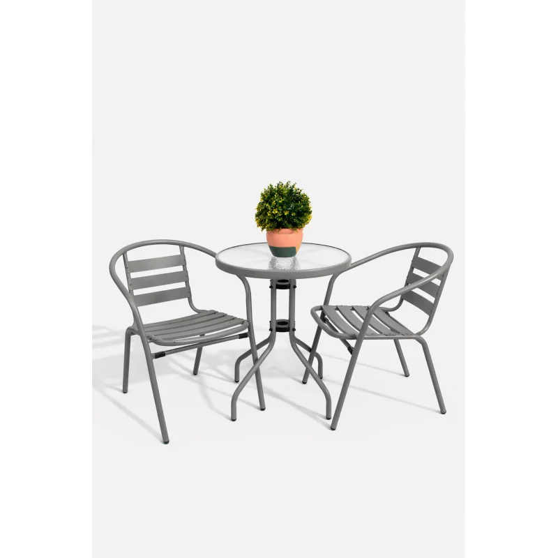 Set de 2 Sillas y Mesa Redonda de Metal para Jardín - Mobiliario de Exterior para Balcón, Terraza y Jardín