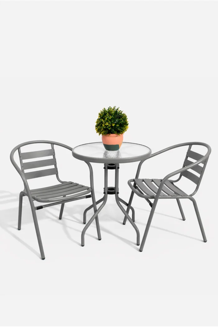 Set de 2 Sillas y Mesa Redonda de Metal para Jardín - Mobiliario de Exterior para Balcón, Terraza y Jardín