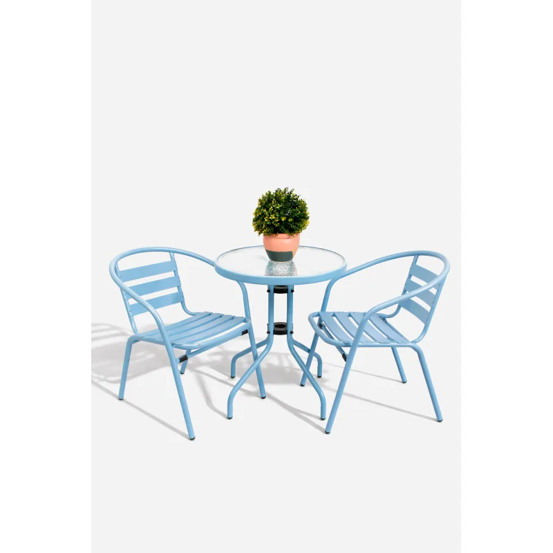 Set de 2 Sillas y Mesa Redonda de Metal para Jardín - Mobiliario de Exterior para Balcón, Terraza y Jardín