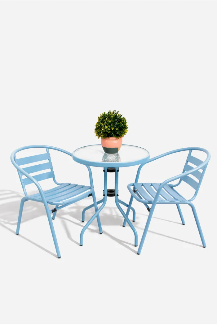 Set de 2 Sillas y Mesa Redonda de Metal para Jardín - Mobiliario de Exterior para Balcón, Terraza y Jardín