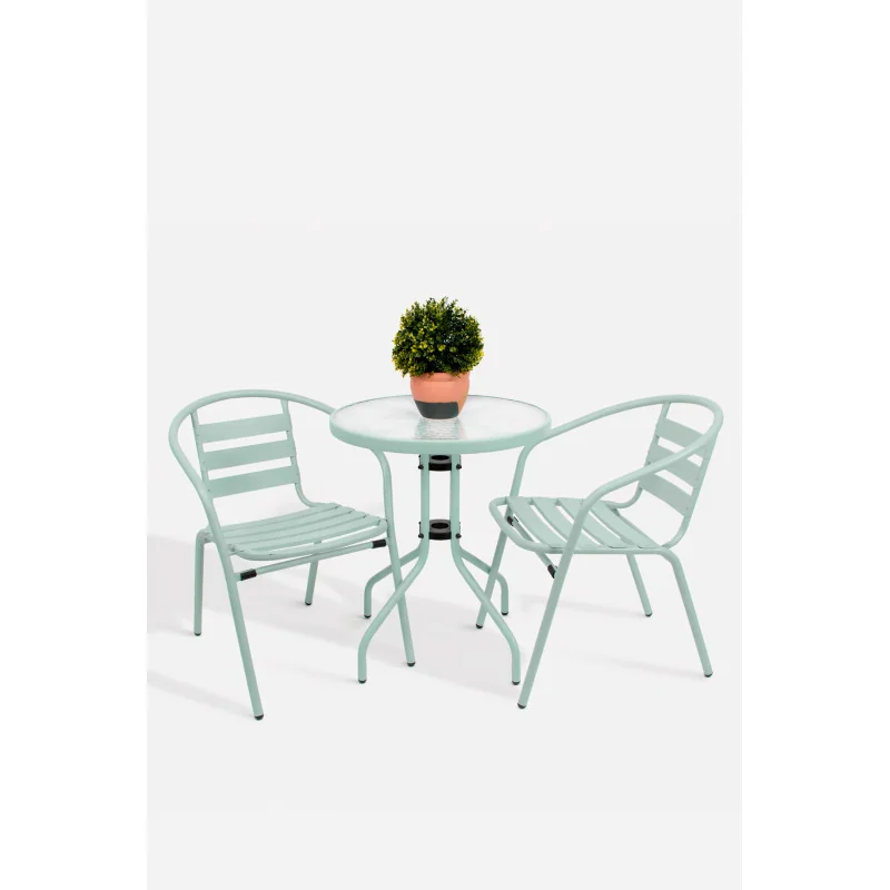 Set de 2 Sillas y Mesa Redonda de Metal para Jardín - Mobiliario de Exterior para Balcón, Terraza y Jardín