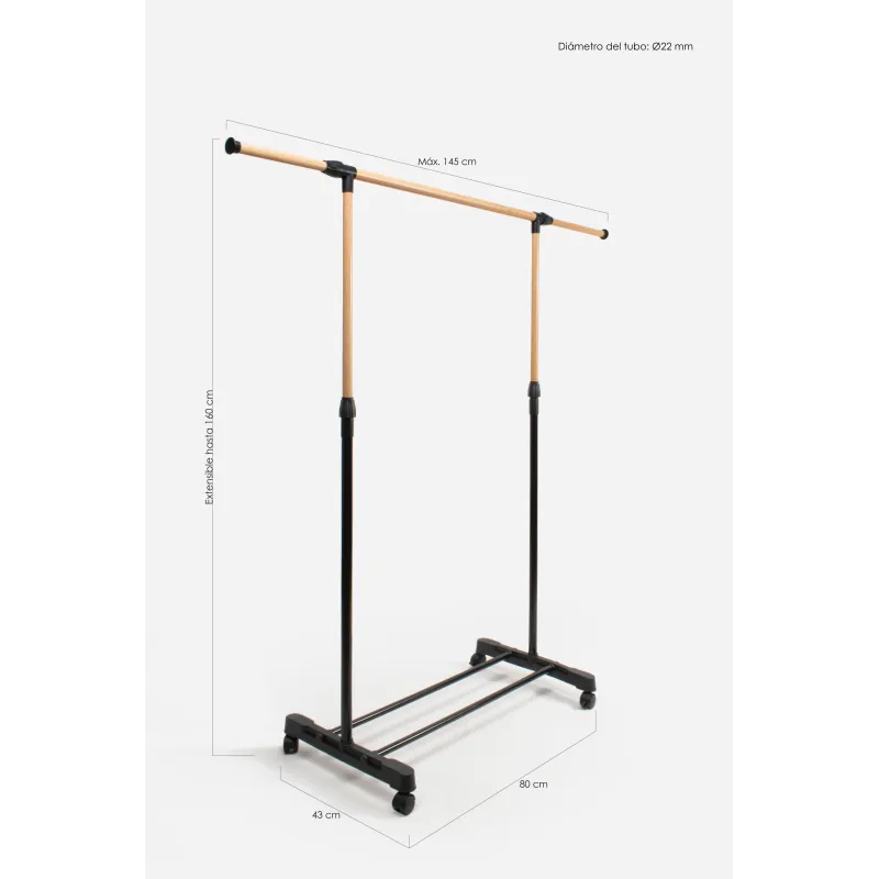 Perchero Burro de Metal con Ruedas de Anchura Ajustable de 90 a 160 cm - 2 Modelos