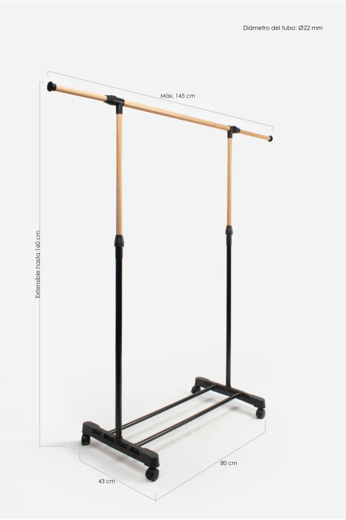 Perchero Burro de Metal con Ruedas de Anchura Ajustable de 90 a 160 cm - 2 Modelos