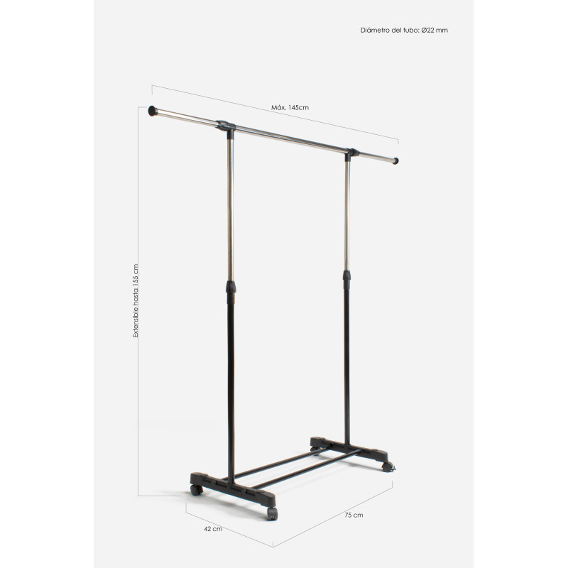 Perchero Burro de Metal con Ruedas de Anchura Ajustable de 90 a 160 cm - 2 Modelos