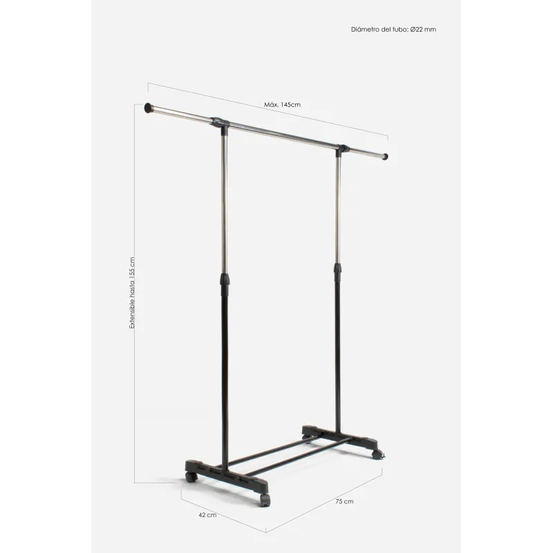 Perchero Burro de Metal con Ruedas de Anchura Ajustable de 90 a 160 cm - 2 Modelos