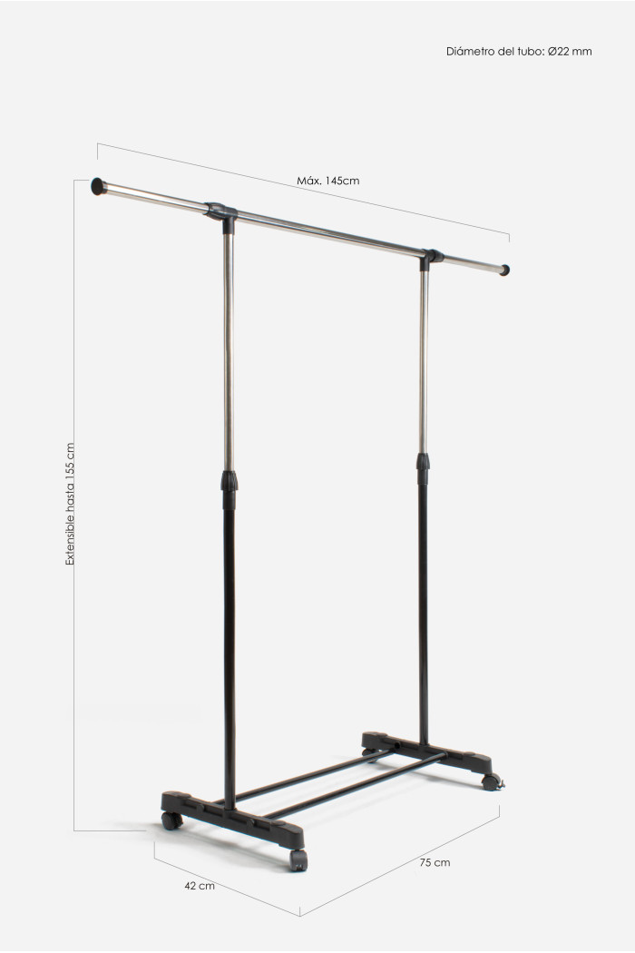 Perchero Burro de Metal con Ruedas de Anchura Ajustable de 90 a 160 cm - 2 Modelos