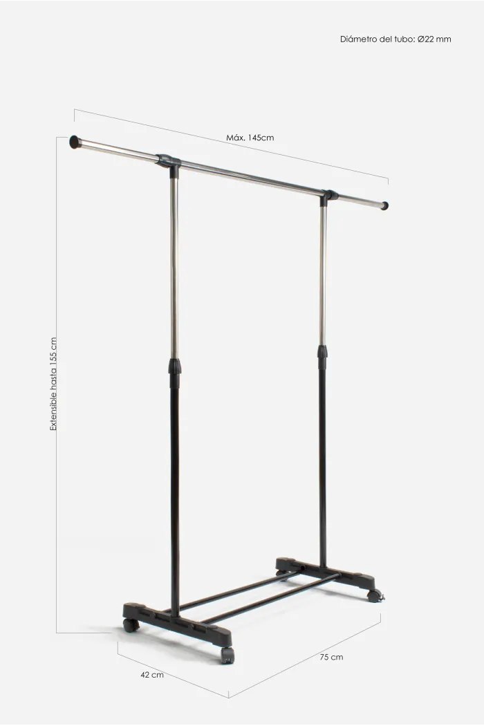 Perchero Burro de Metal con Ruedas de Anchura Ajustable de 90 a 160 cm - 2 Modelos
