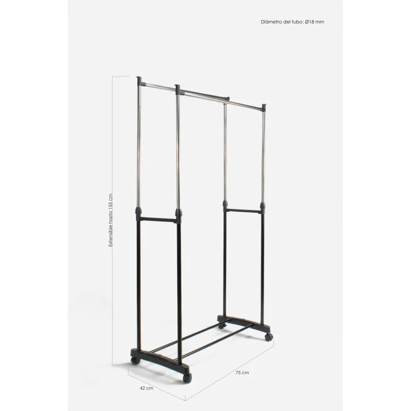 Perchero de Metal con Ruedas de Altura Ajustable 93 a 160 cm - 3 Modelos