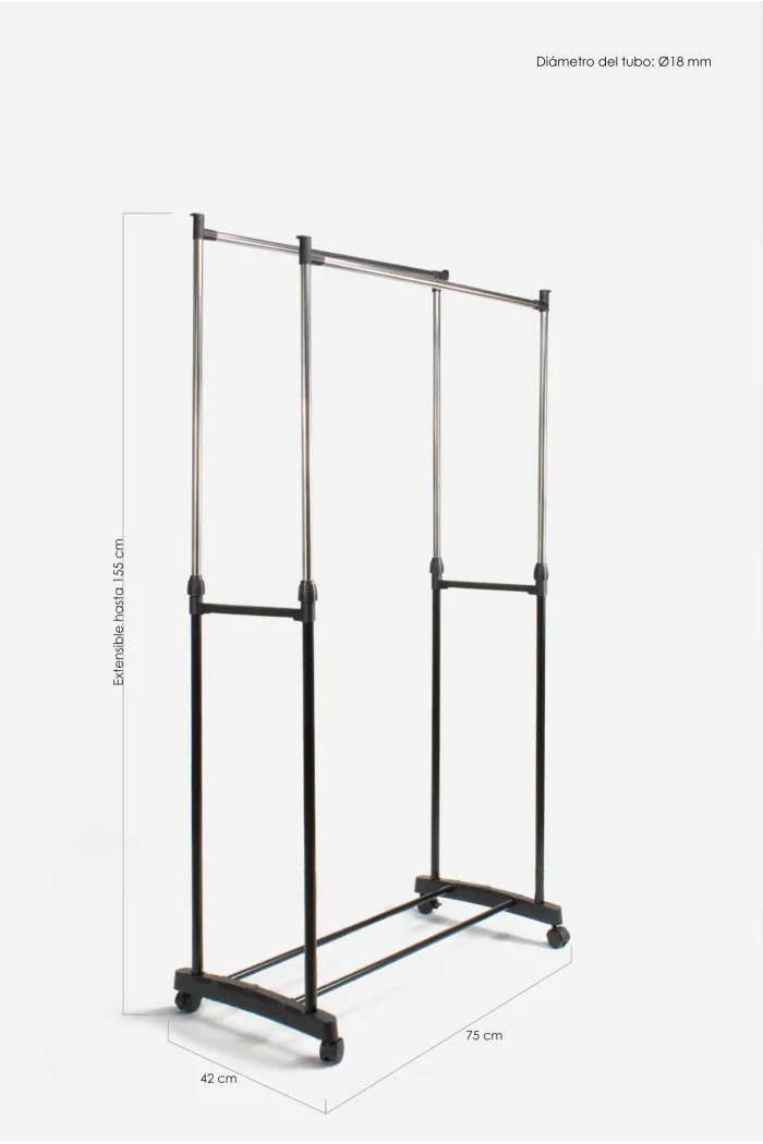 Perchero de Metal con Ruedas de Altura Ajustable 93 a 160 cm - 3 Modelos
